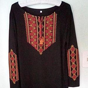 Black Embroidered Peasant top with tassels